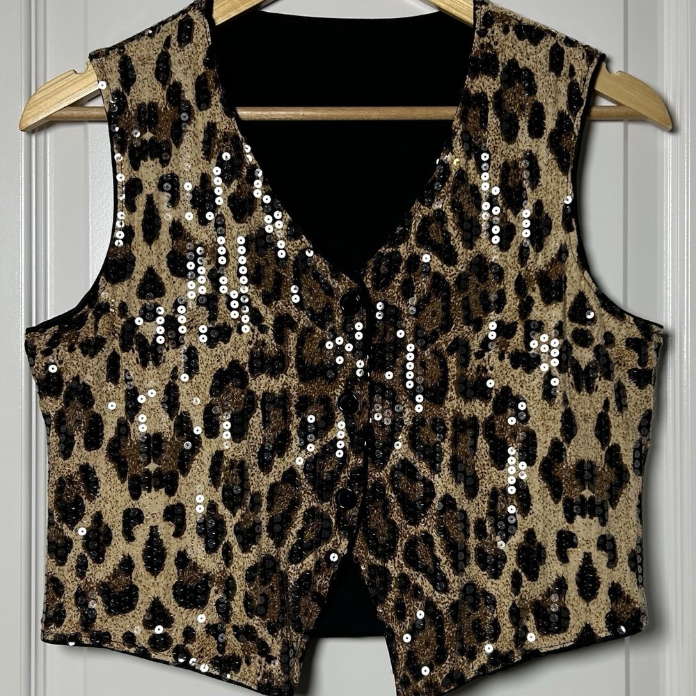 Sequin Leopard Print Cropped Vest Mob Wife Glam Bold Rock and Roll Indie Style
